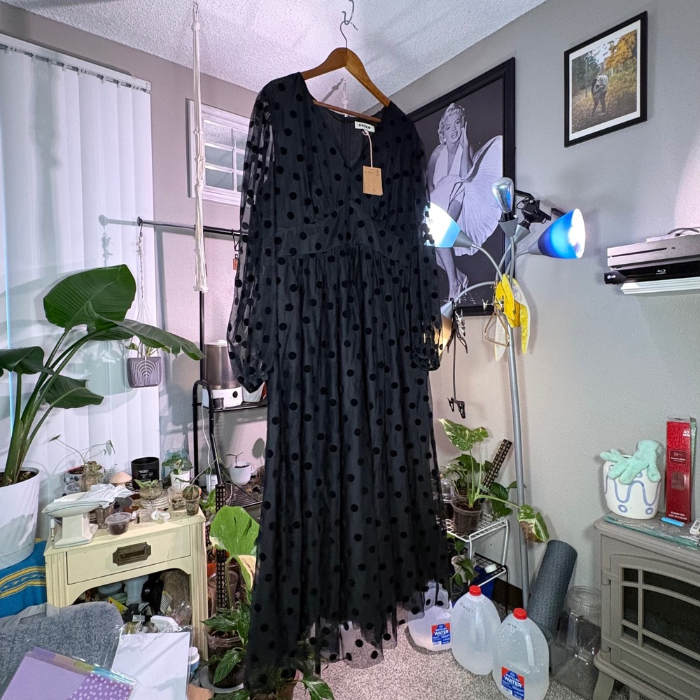 Boden Black Polka Dot Midi Dress